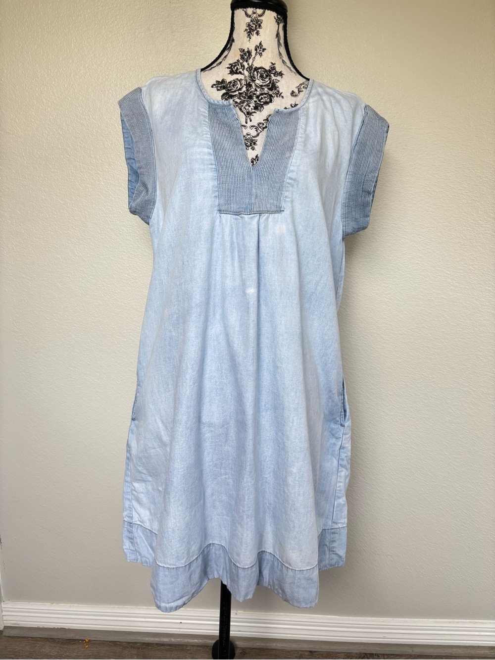 AUW Light Blue Chambray Casual Girls' Dress